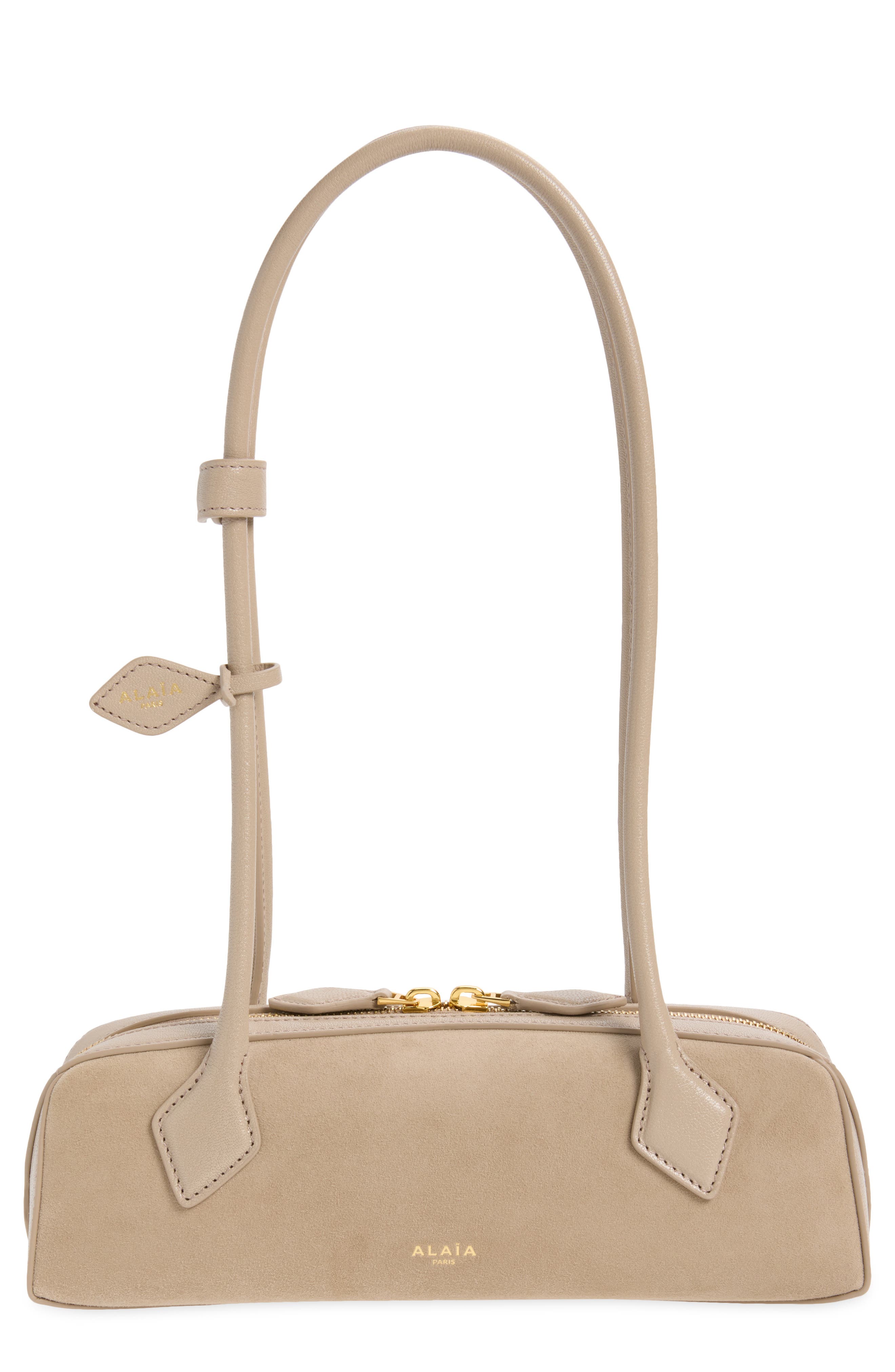 Small Le Teckel Suede East/West Shoulder Bag, Main, color, GREGE-824