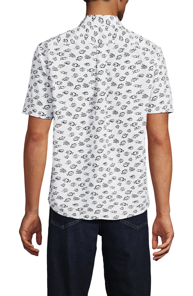 Lands' End Short Sleeve Essential Lightweight Poplin, Alternate, color, Radiant Navy Fish
