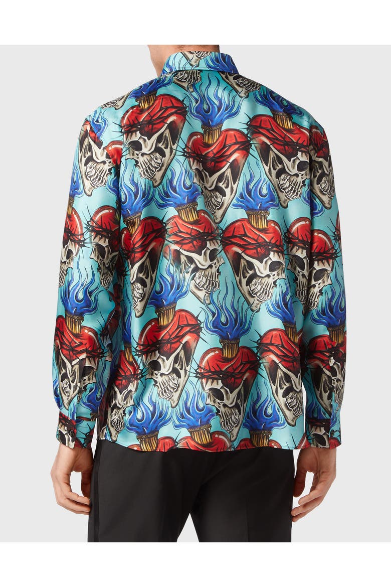 Silk Dandy Shirt Love Tattoo Men, Alternate, color, turquoise