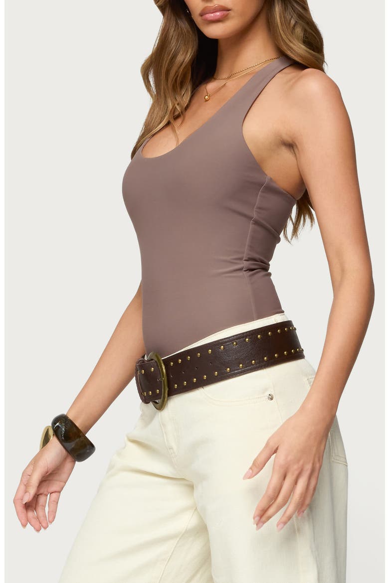 Svana Scoop Neck Racerback Bodysuit, Alternate, color, BROWN