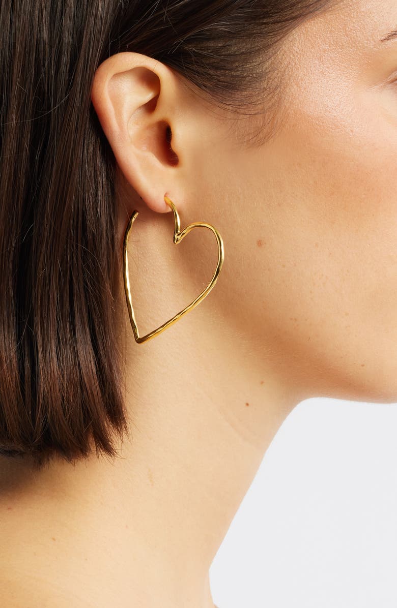 NEST Jewelry Hammered Heart Hoop Earrings, Alternate, color, Gold