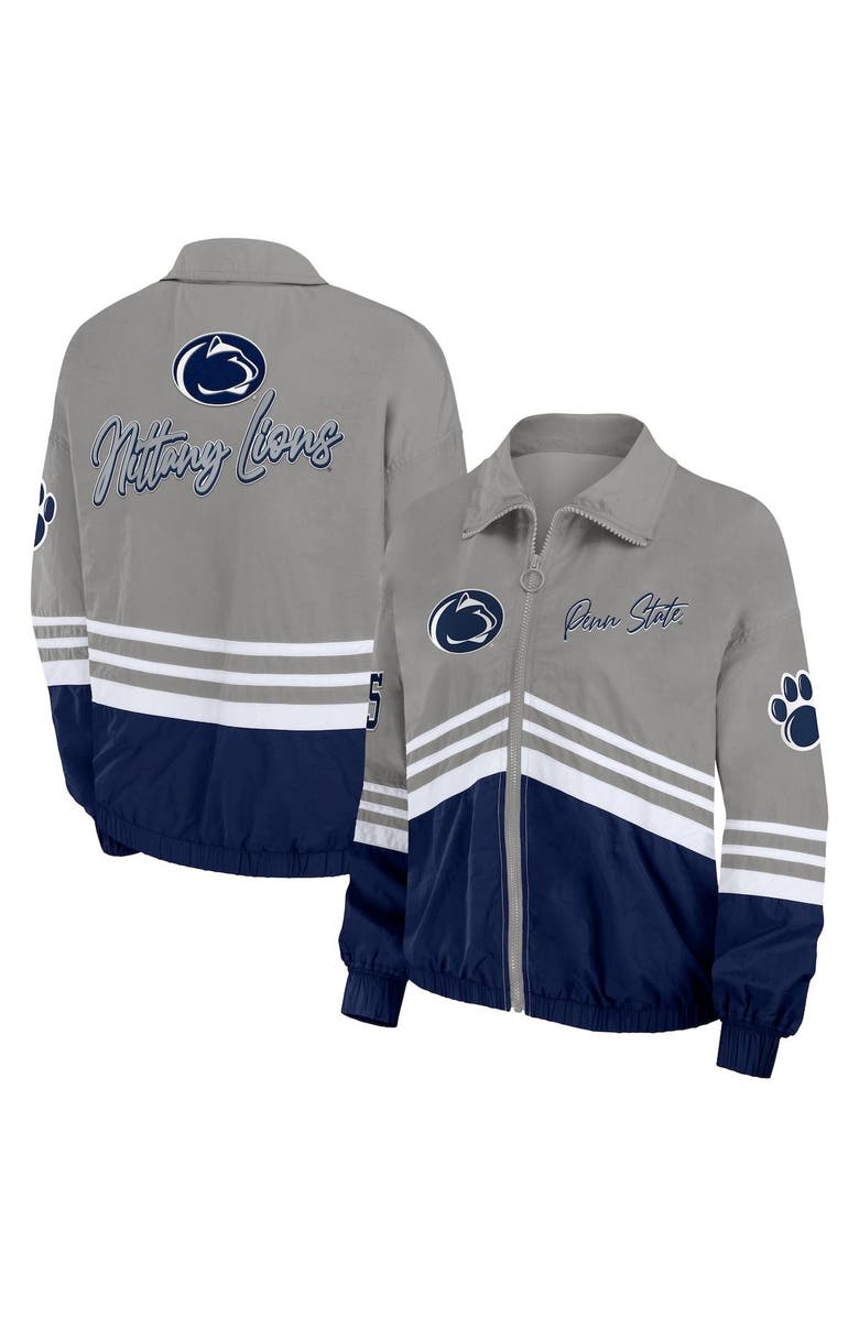 WEAR by Erin Andrews Women's WEAR by Erin Andrews Gray Penn State Nittany Lions Vintage Throwback Windbreaker Full-Zip Jacket, Main, color, 