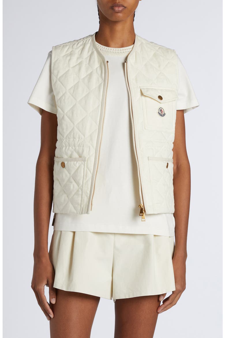 Vigny Diamond Quilted Vest, Main, color, WHITE