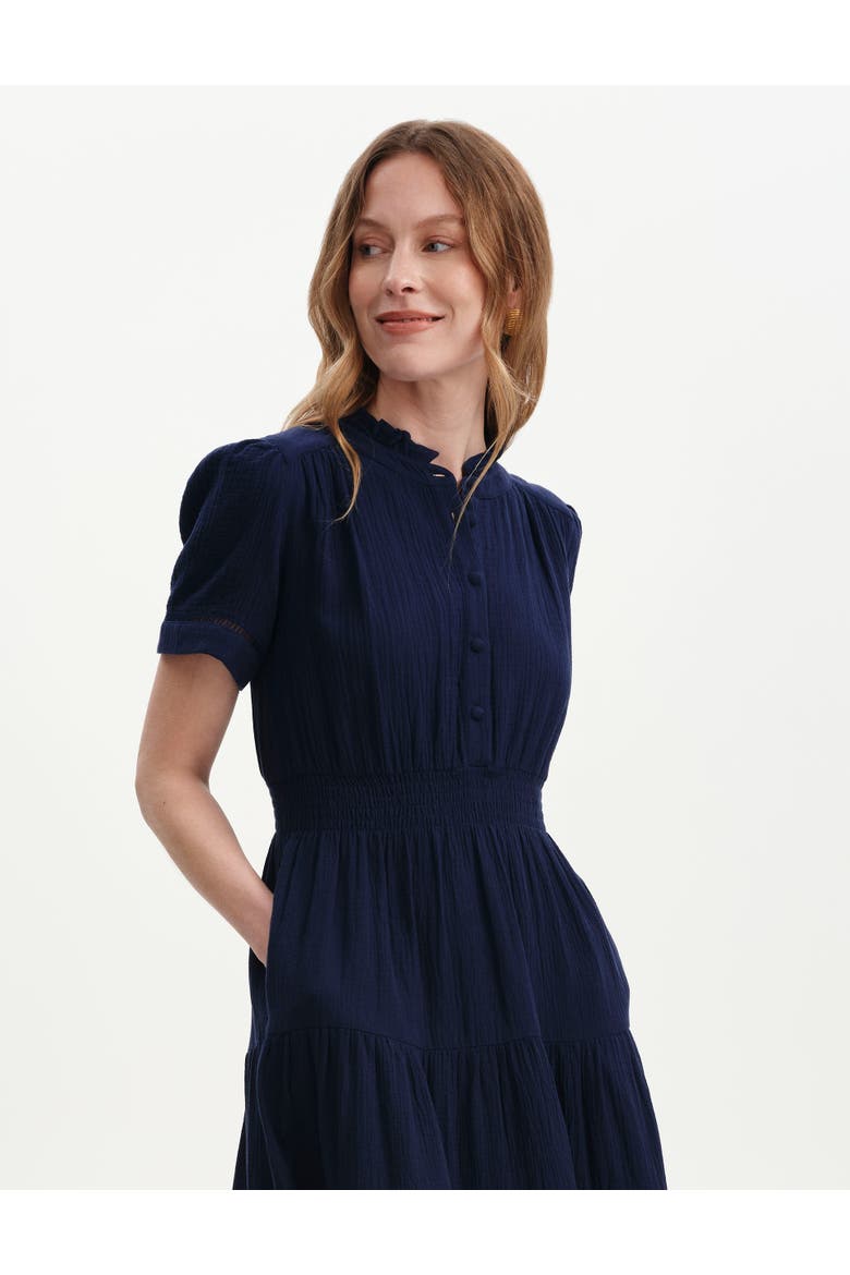 Natalia Cotton Cheesecloth Midi Dress, Alternate, color, Navy