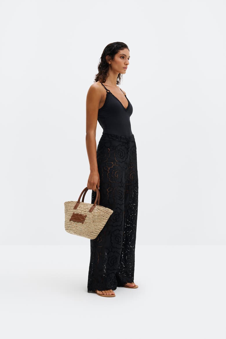 Stacey Wide-Leg Lace Pants, Alternate, color, Black