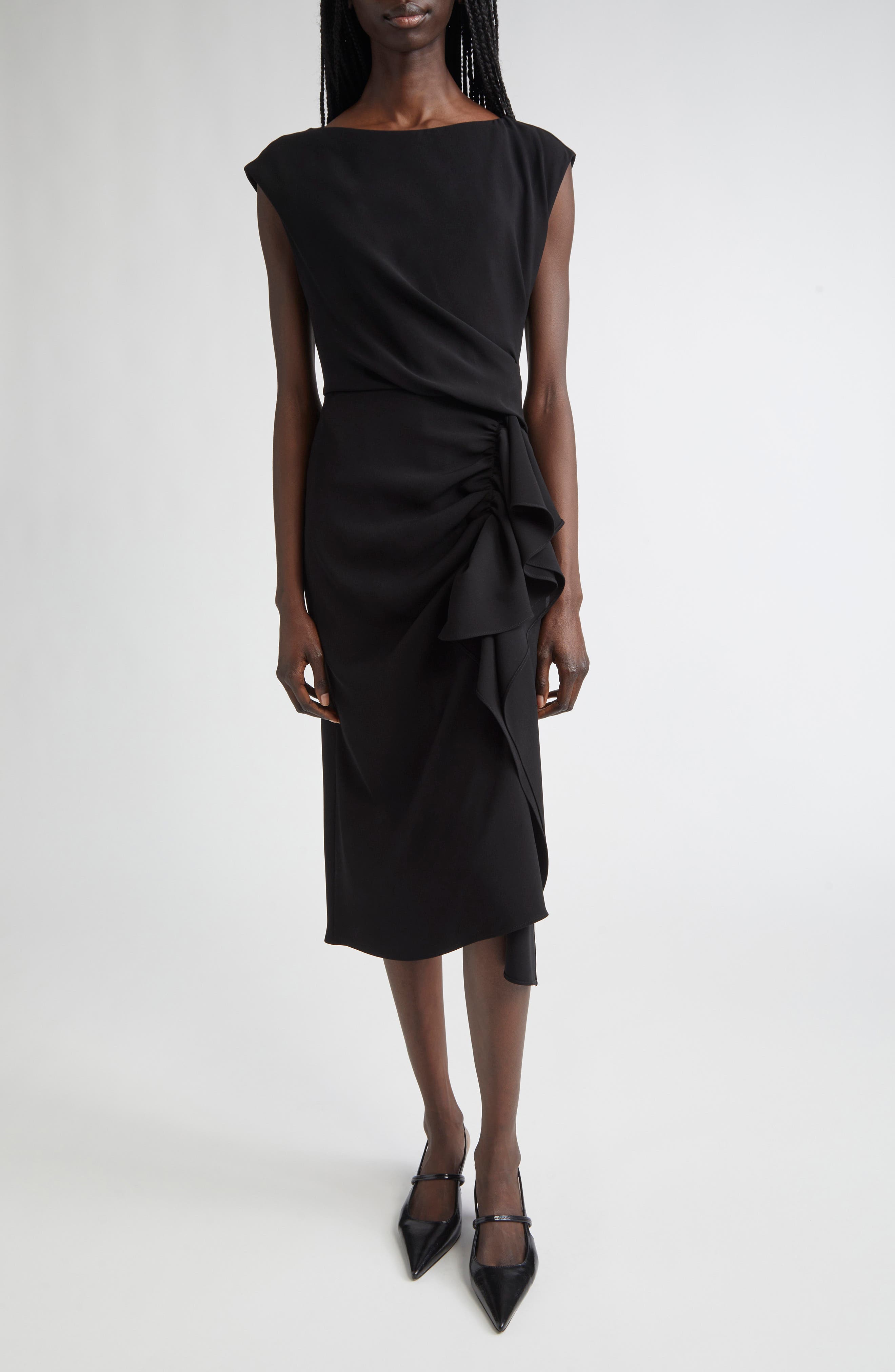 Max Mara Studio Aia Draped Cady Dress in Black 