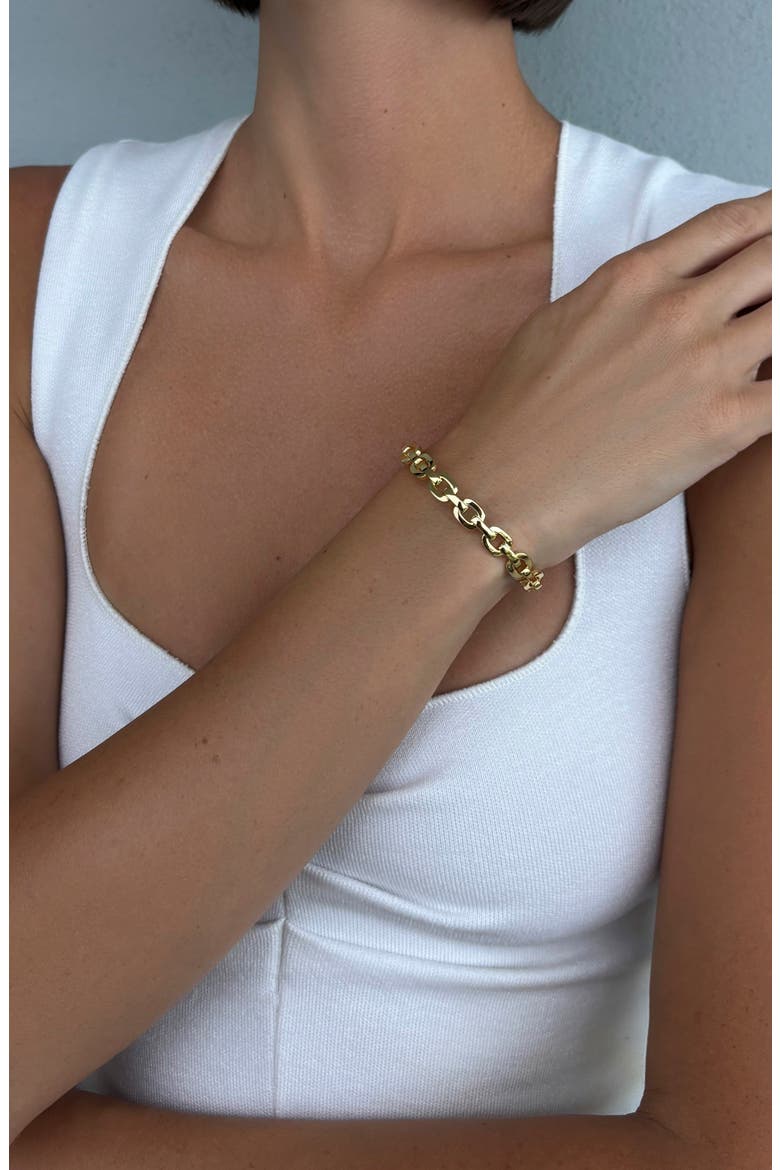 14k Gold Plated Curb Link Cuff Bracelet, Alternate, color, GOLD