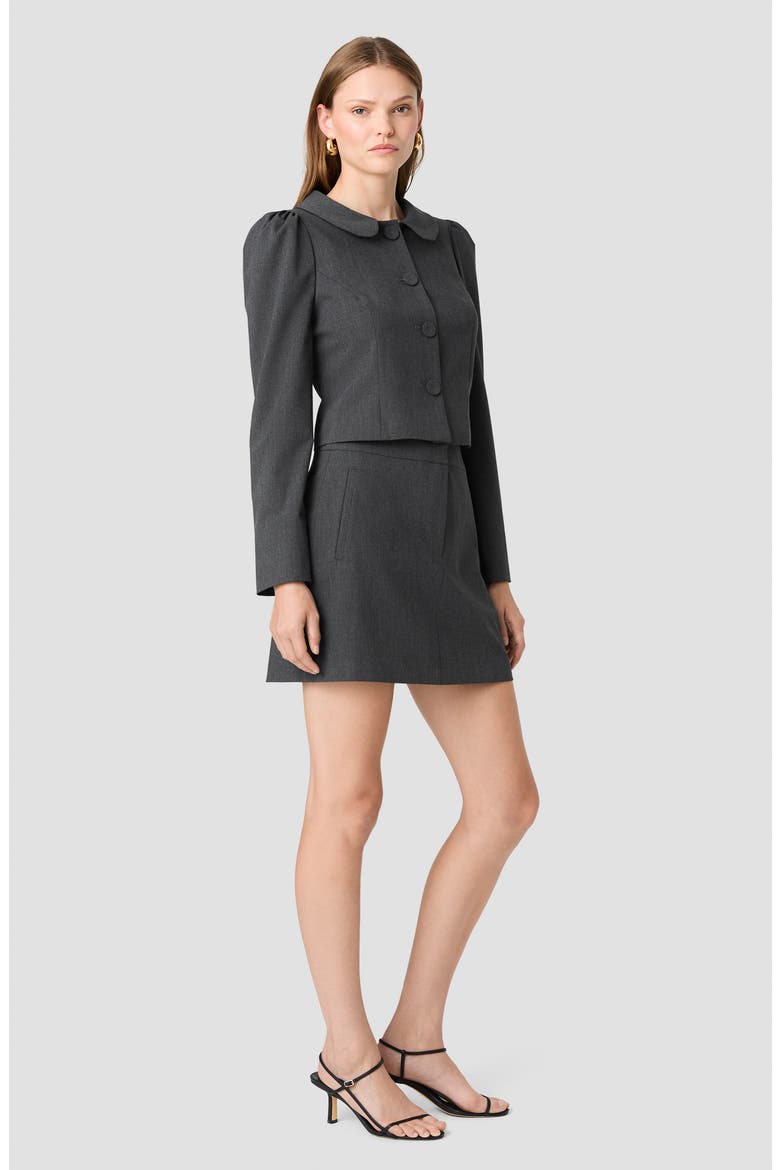 Tavi Crosshatch Suiting Peter Pan Collar Top, Alternate, color, GRAPHITE