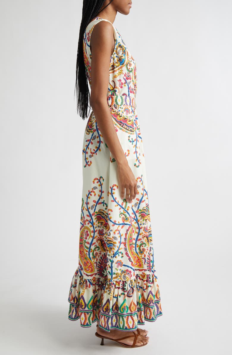 Etro Floral Paisley Belted Cotton Poplin Fit & Flare Dress, Alternate, color, Print On White Base