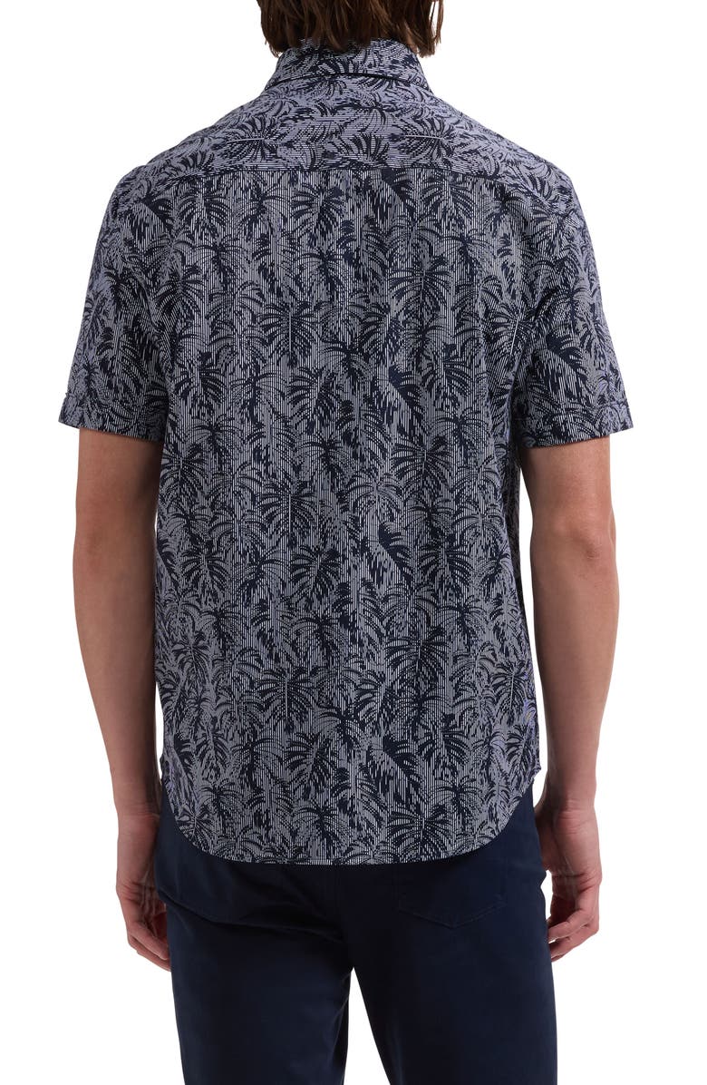 Bugatchi Miles OoohCotton<sup>®</sup> Palm Leaf Print Short Sleeve Button-Up Shirt, Alternate, color, Navy