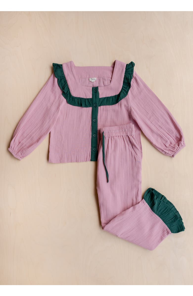 TBCo Cotton Cropped Leg Ruffle Pajamas, Alternate, color, Pink Ruffle