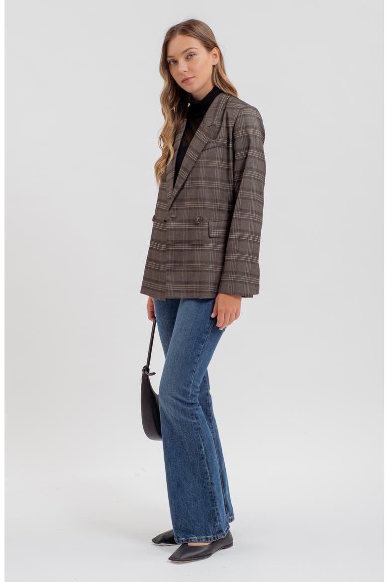 Plaid Double Breasted Blazer, Alternate, color, CHARCOAL