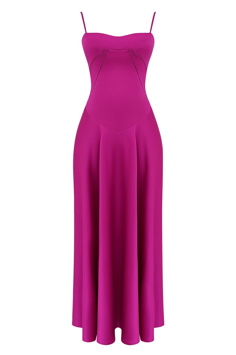 Anabella Lace-Up Satin Gown, Alternate, color, FUSCHIA
