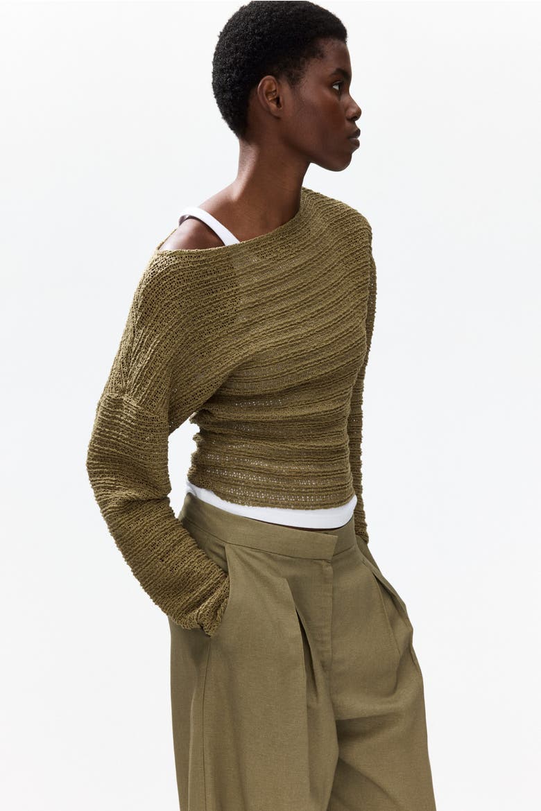 Textured-knit Top, Alternate, color, Dusty khaki green