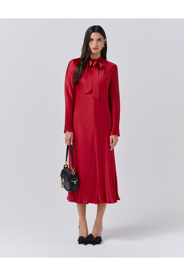 Stephanie Satin Tie Neck Midi Dress, Main, color, Red