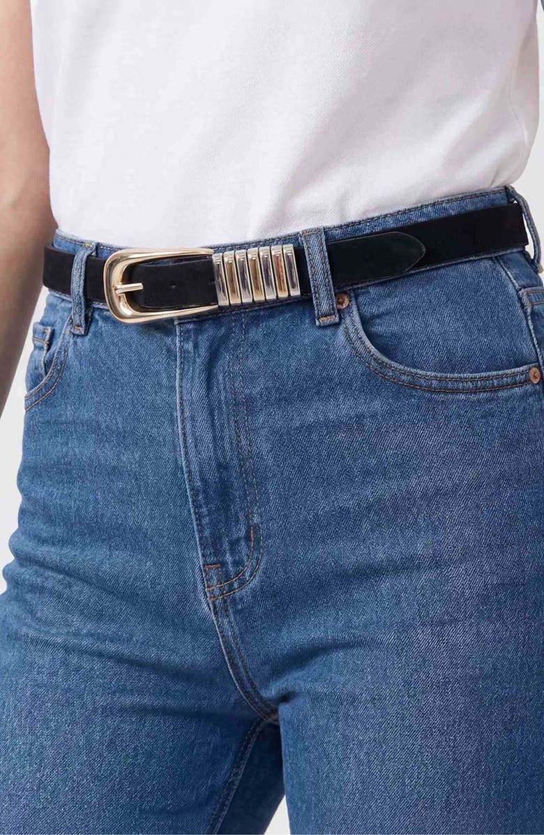 Ettika Two-Tone Keeper Leather Belt, Alternate, color, Black And Gold
