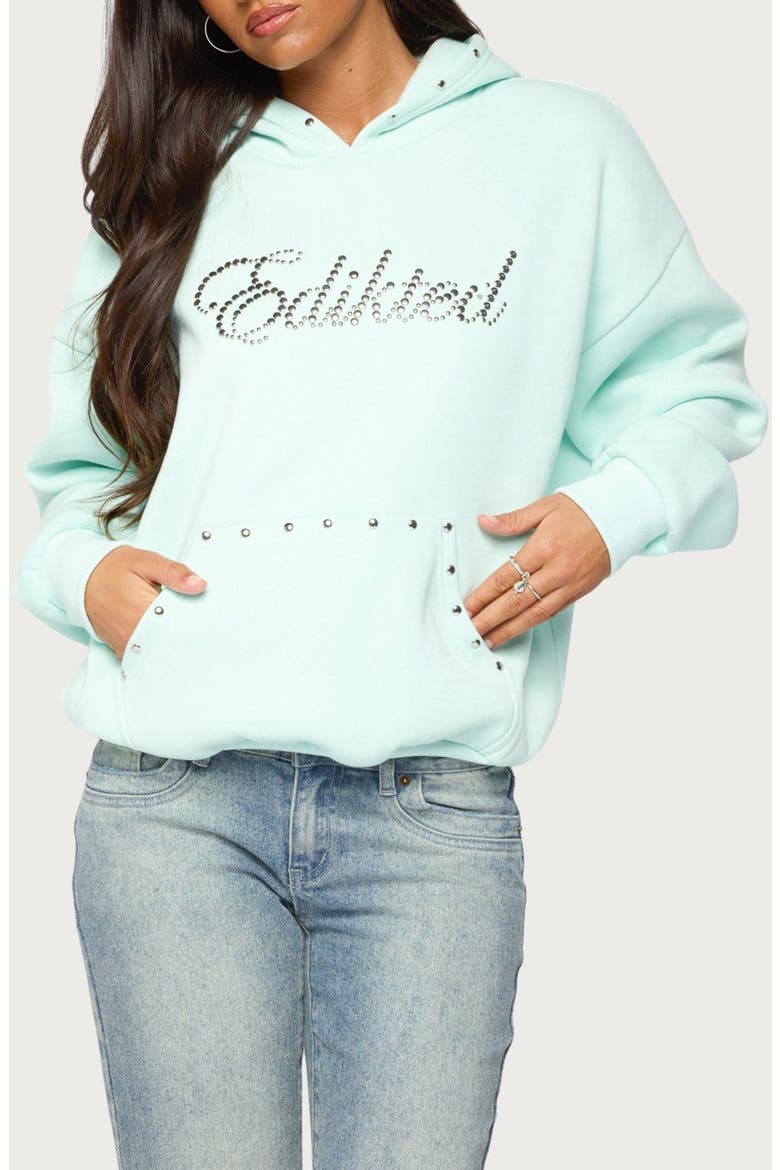 Rockstar Studded Hoodie, Main, color, AQUA