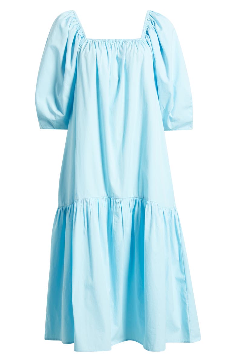 Nordstrom Square Neck Puff Sleeve Cotton Midi Dress, Alternate, color, Blue Atomizer