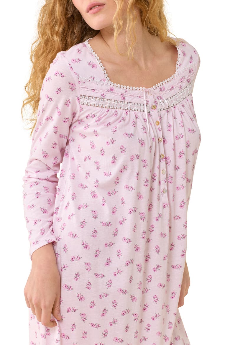 Floral Lace Trim Cotton Nightgown, Alternate, color, PINK FLR