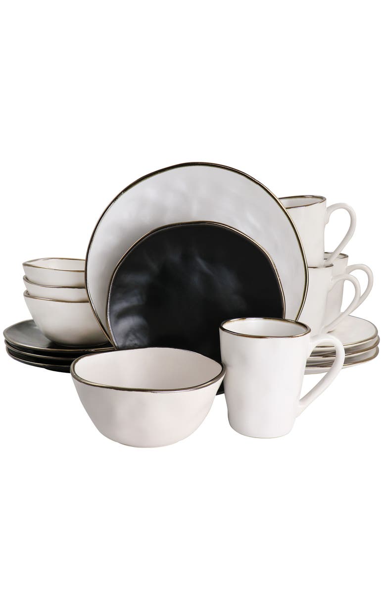 Elama Roman 16 Piece Stoneware Dinnerware Set, Main, color, White