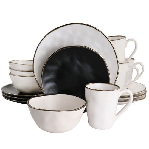 Elama Roman 16 Piece Stoneware Dinnerware Set In White