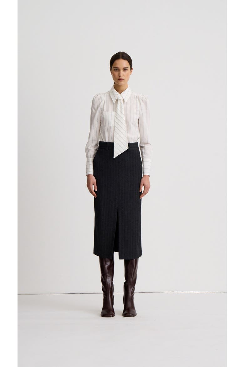 Front Slit Trouser Skirt, Main, color, Slate Herringbone