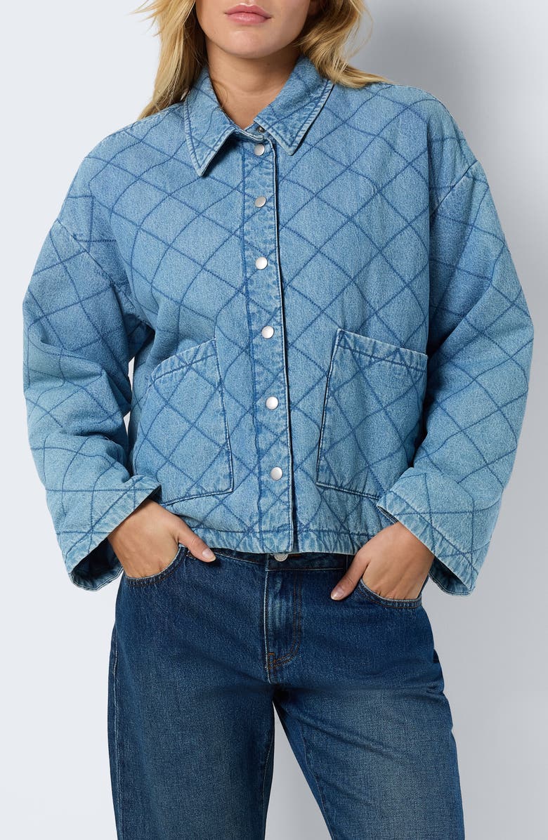 Noisy may Clara Quilted Denim Jacket, Main, color, Light Blue Denim