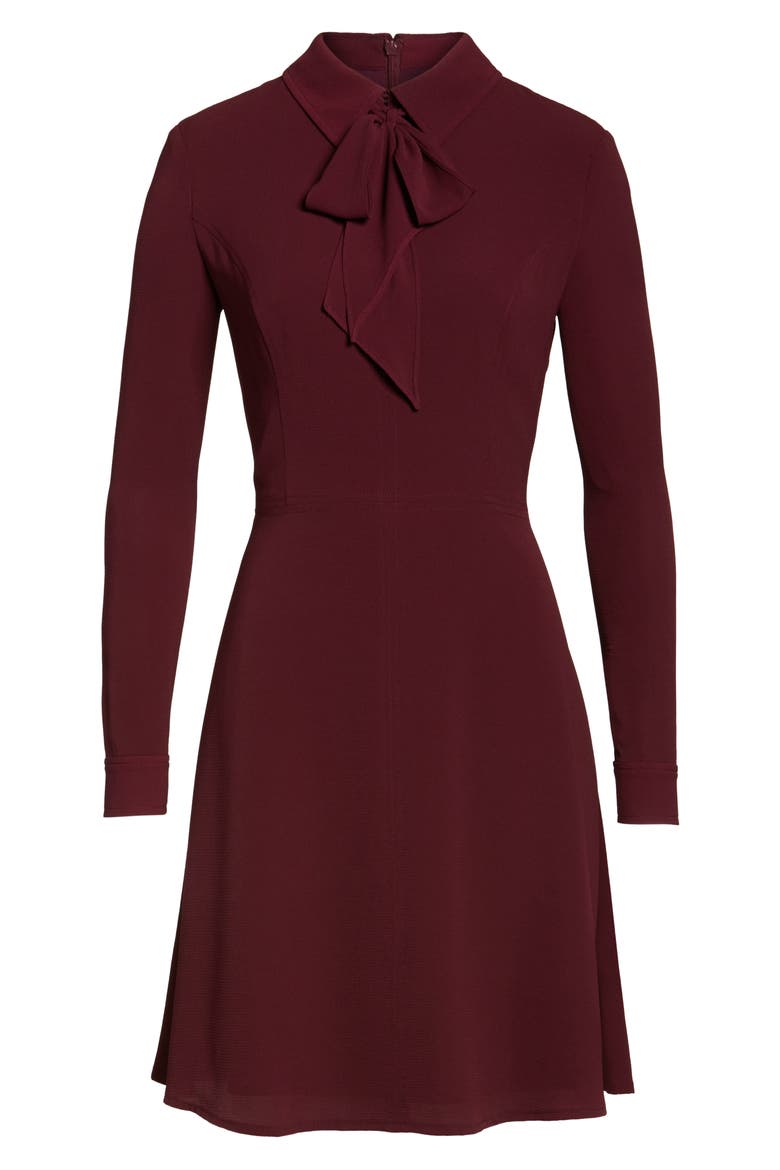 Crepe Bow Fit & Flare Dress, Alternate, color, WINE