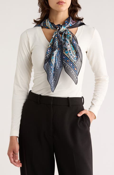 Block Print Floral Square Scarf