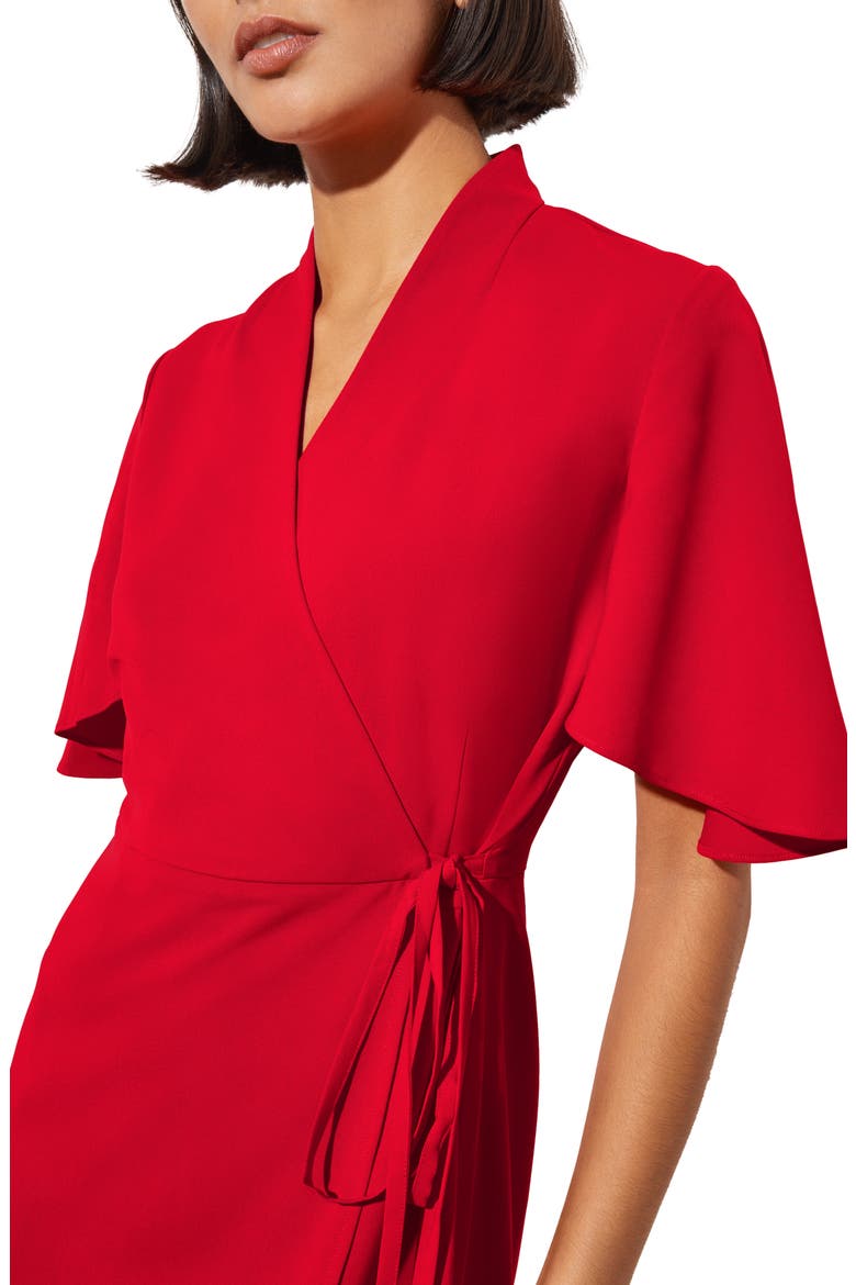 Butterfly Sleeve Crêpe de Chine Wrap Dress, Alternate, color, POPPY RED
