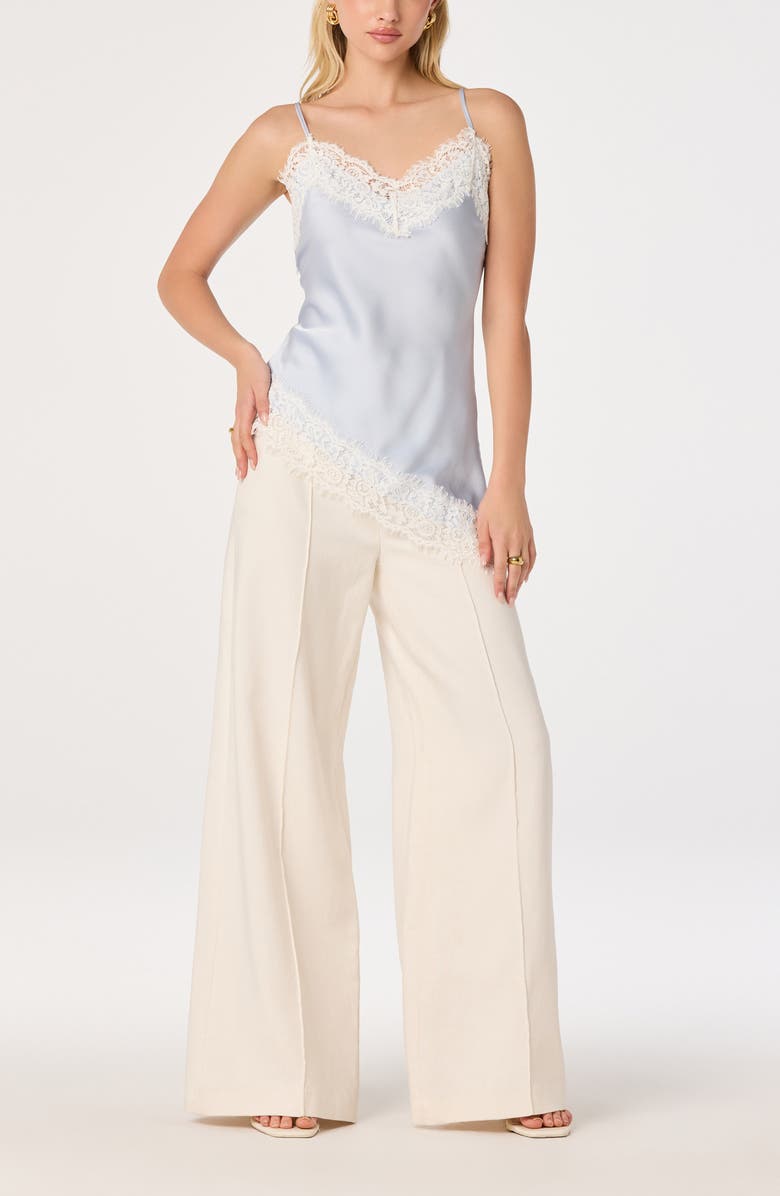 ASTR the Label Analise Lace Trim Asymmetric Satin Camisole, Alternate, color, Light Blue