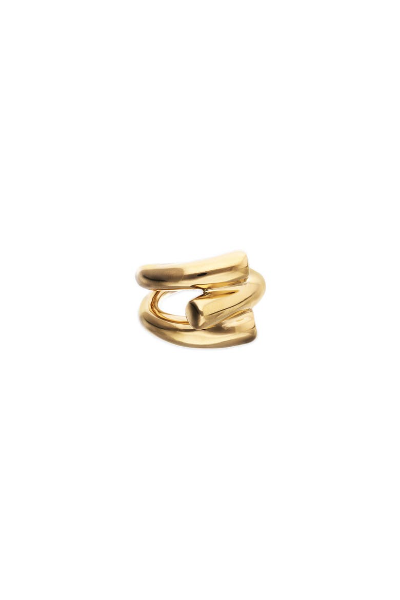 18K Gold-Plated Ring in Triple Tube Shape, Alternate, color, Gold