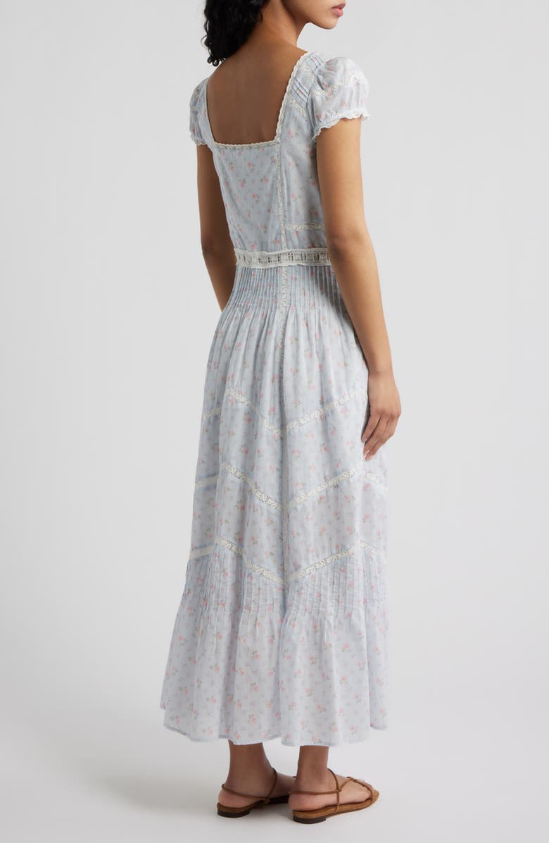 LoveShackFancy Aurela Lace Trim Pintuck Tiered Maxi Dress, Alternate, color, Chapparal Blue