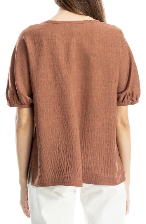Max Studio Short Sleeve Split Neck Blouse In Chestnut