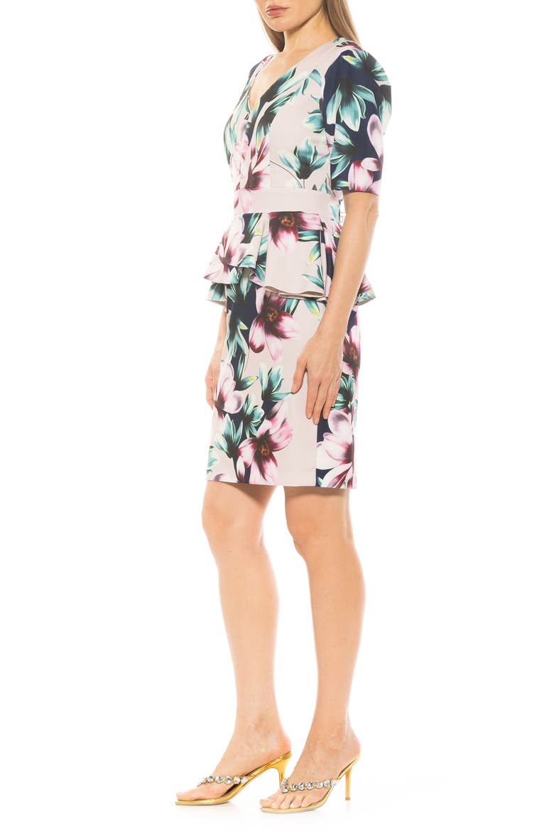 Atlas V-Neck Sheath Midi Dress, Alternate, color, BEIGE FLORAL