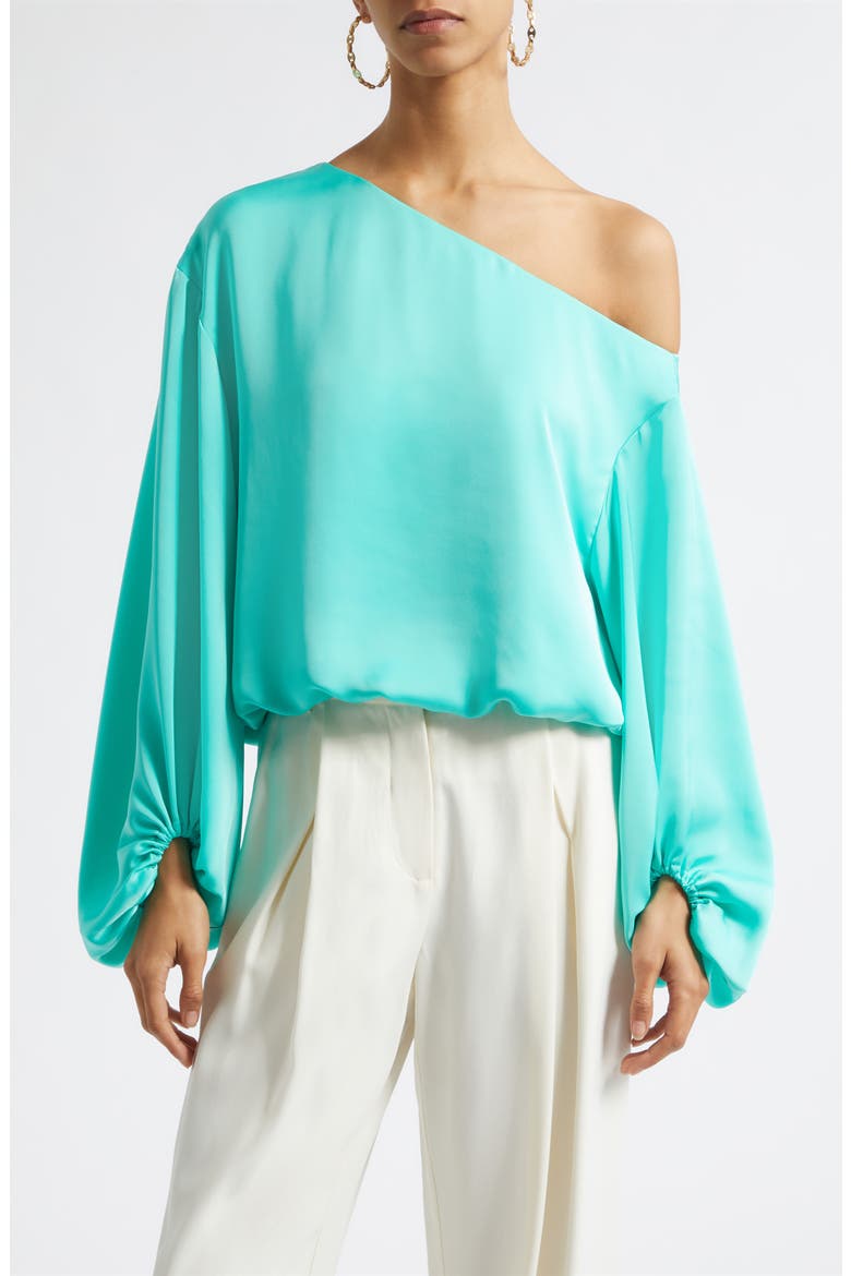 Marley One Shoulder Long Sleeve Shirt, Main, color, JADE