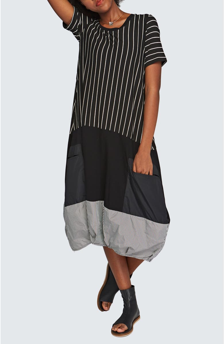 LUUKAA Lila Long Striped Viscose Jersey Dress, Alternate, color, Black