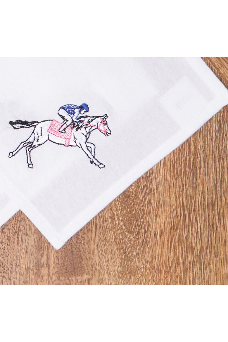 Derby Horse Jockey Racing Cocktail Embroidered Napkins Set of 4, Alternate, color, White