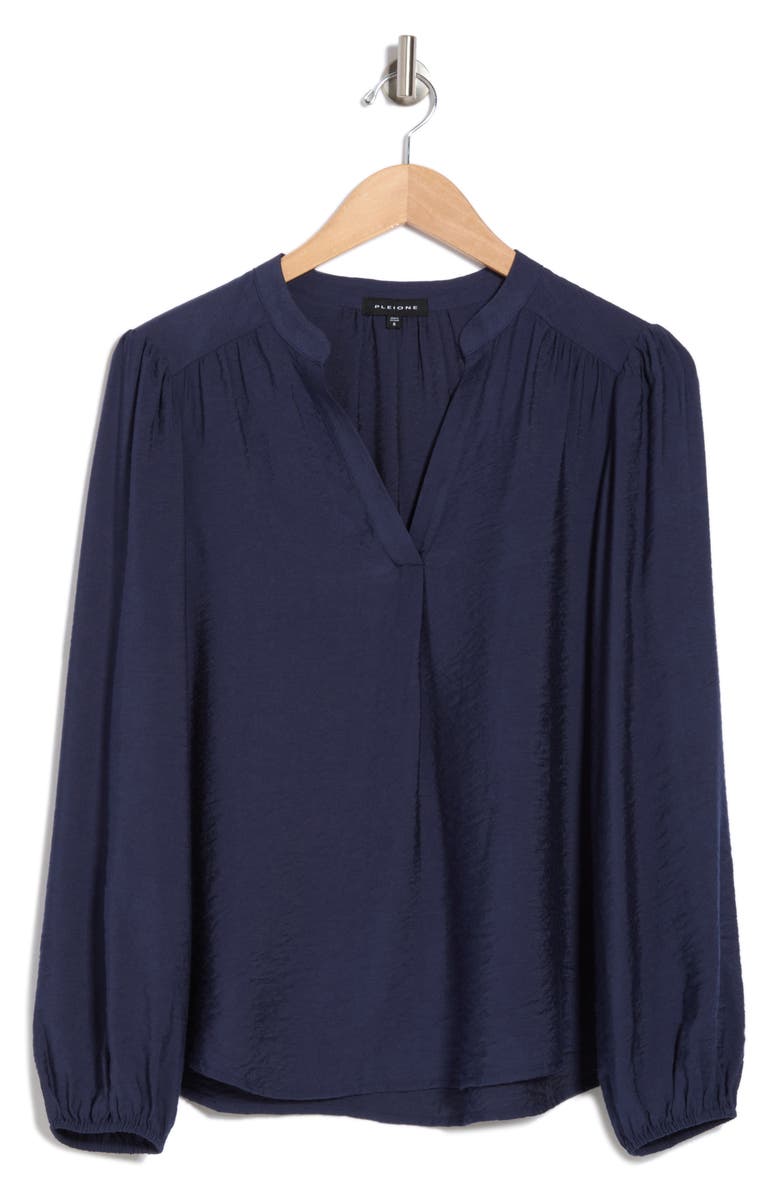 Pleione Textured Long Sleeve Top, Alternate, color, Navy