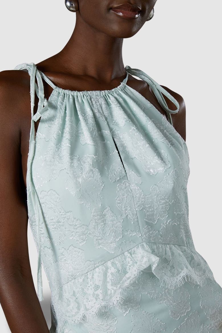 Jacquard Halter Neck Frill Maxi Dress, Alternate, color, Mint