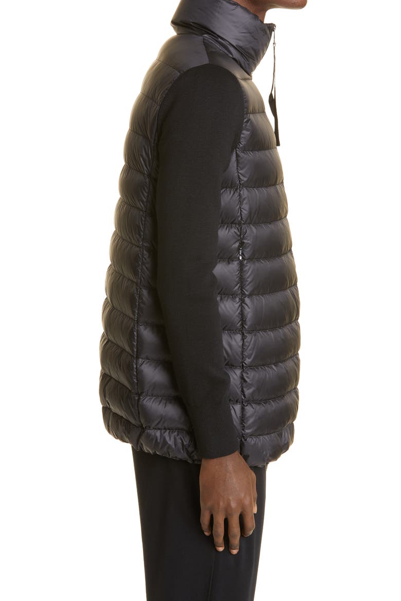 Quilted Down & Wool Long Cardigan, Alternate, color, BLACK