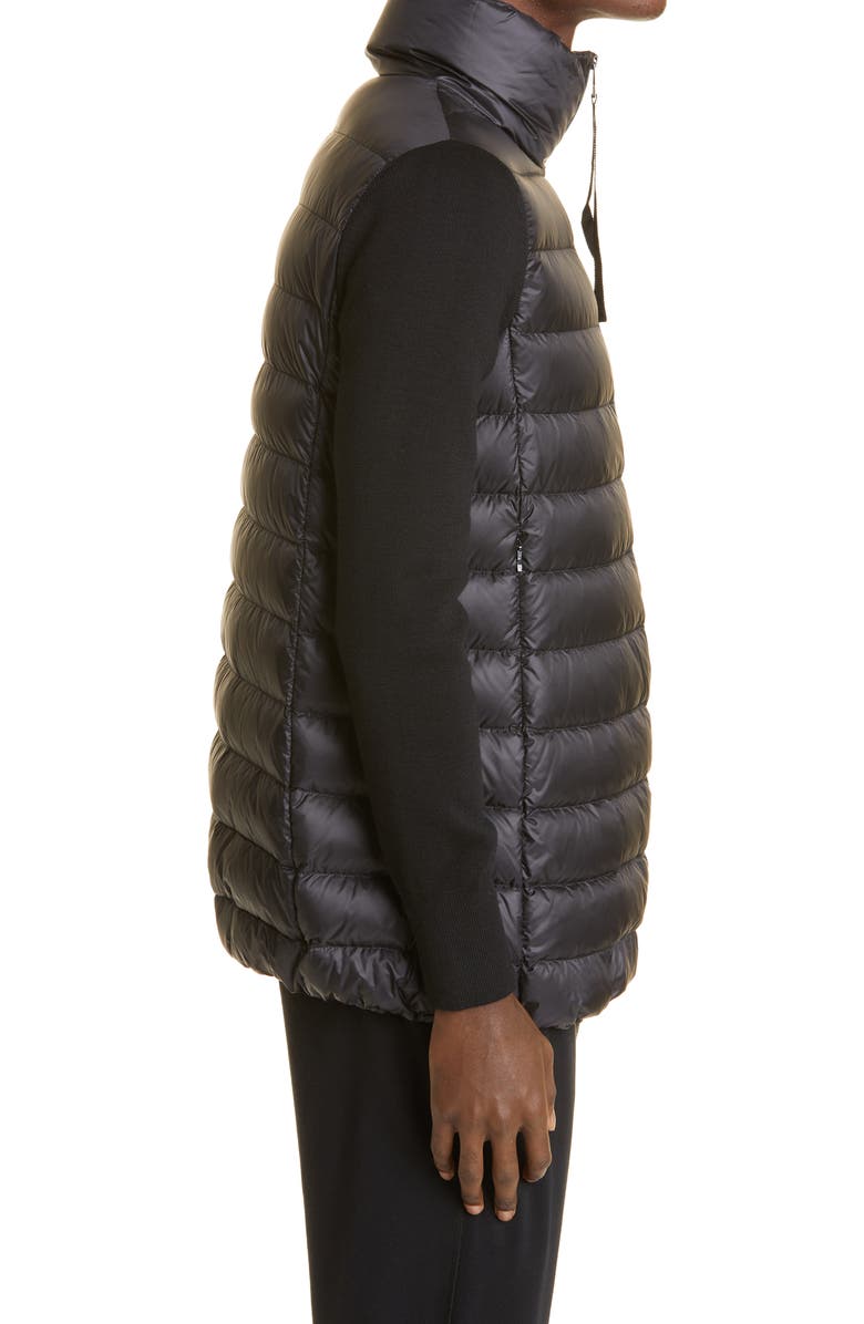 Moncler Quilted Down & Wool Long Cardigan, Alternate, color, 