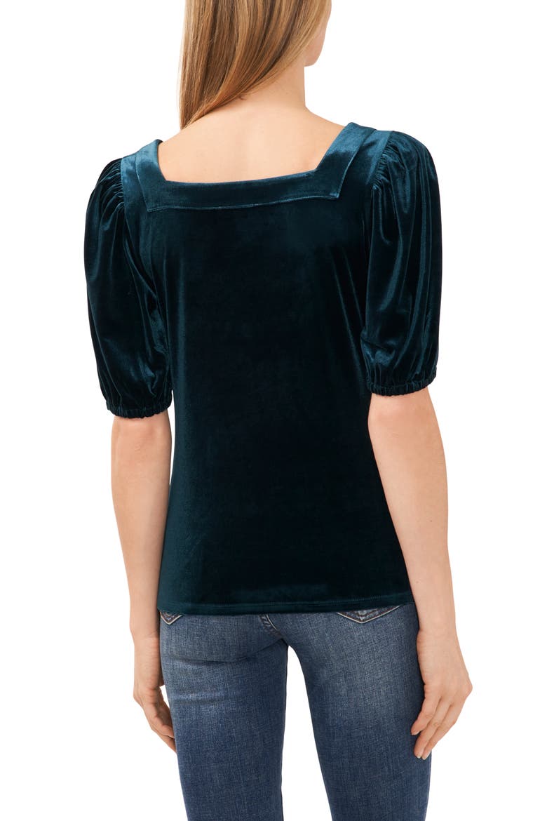 Square Neck Stretch Velvet Top, Alternate, color, HUNTER GREEN