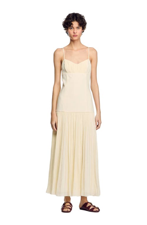 Shop Sandro Pleated Maxi Dress In Ecru