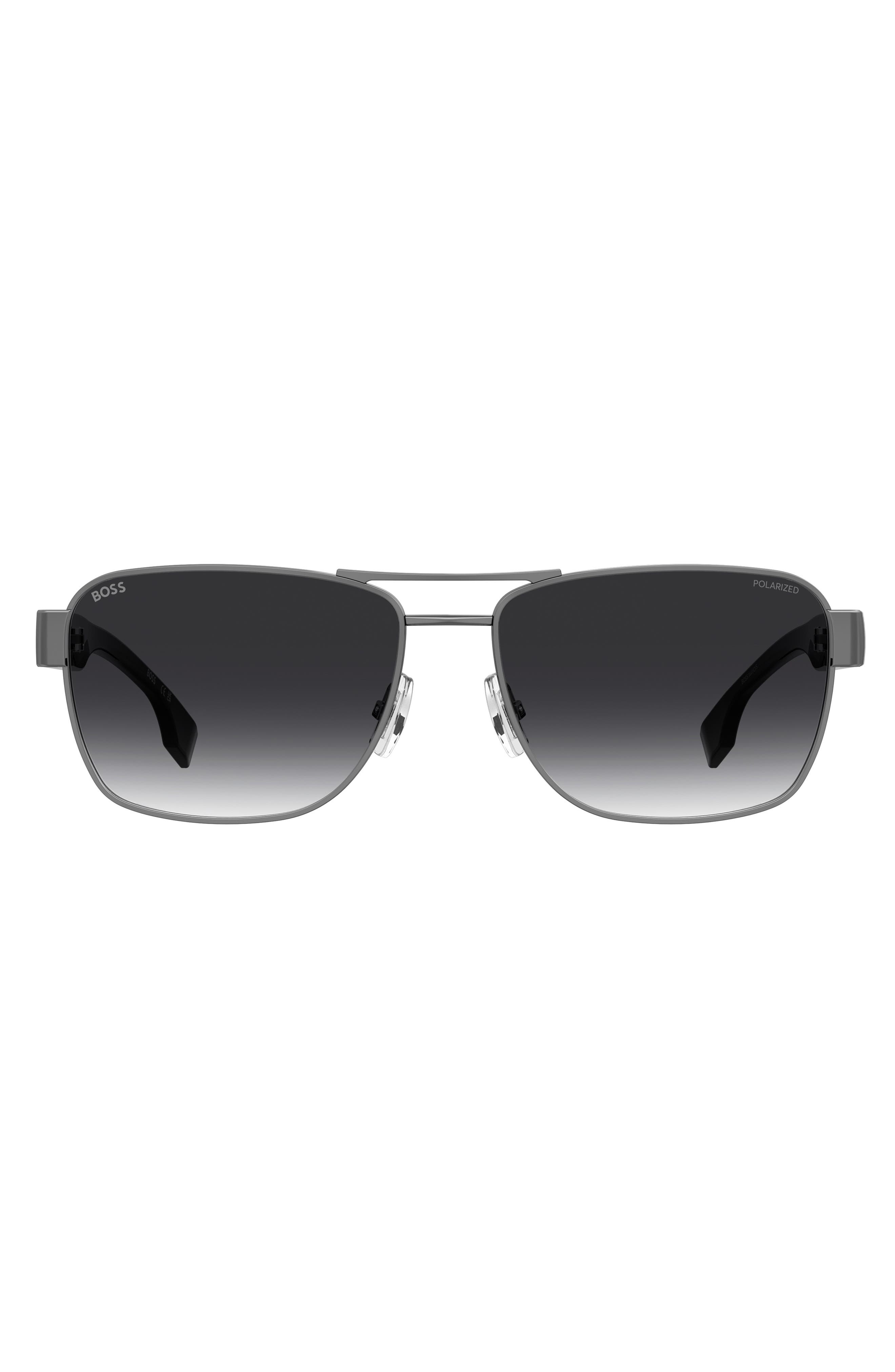 Hugo Boss 60mm Polarized Rectangular Sunglasses In Gray