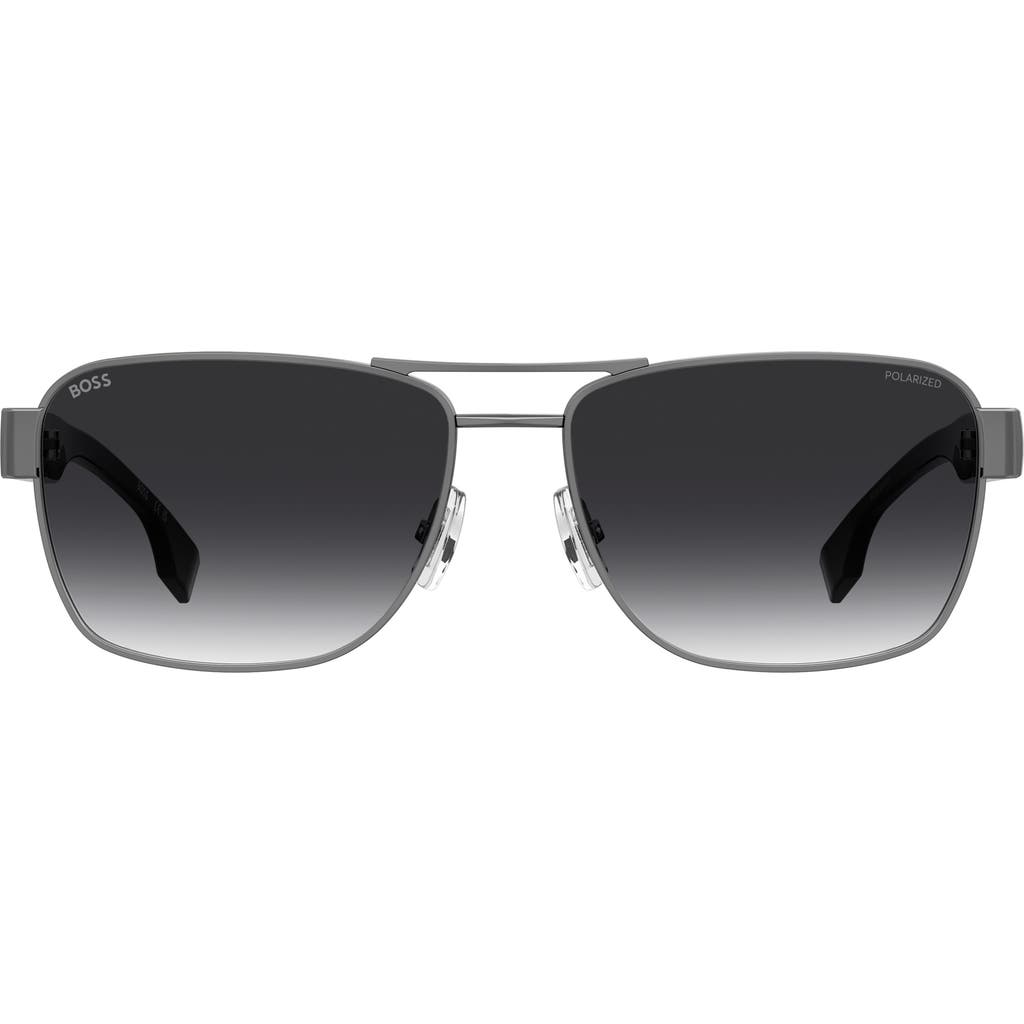 Hugo Boss 60mm Polarized Rectangular Sunglasses In Gray