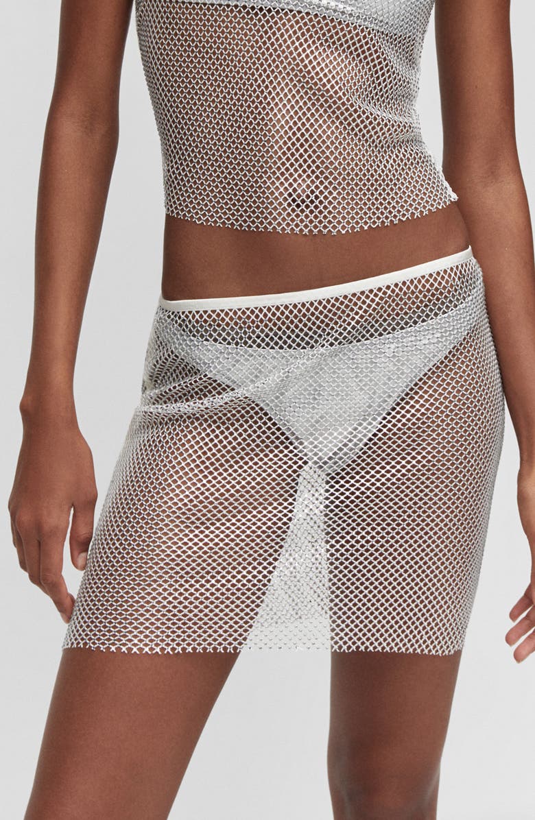 MANGO Stress Sequin Knit Mesh Miniskirt, Alternate, color, White