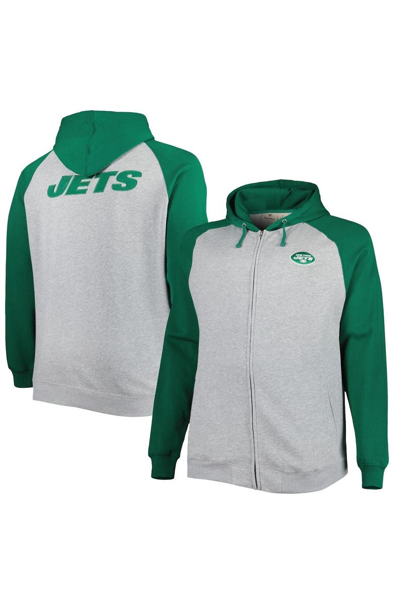 PROFILE Men's Heather Gray New York Jets Big & Tall Fleece Raglan Full-Zip Hoodie Jacket, Main, color, 