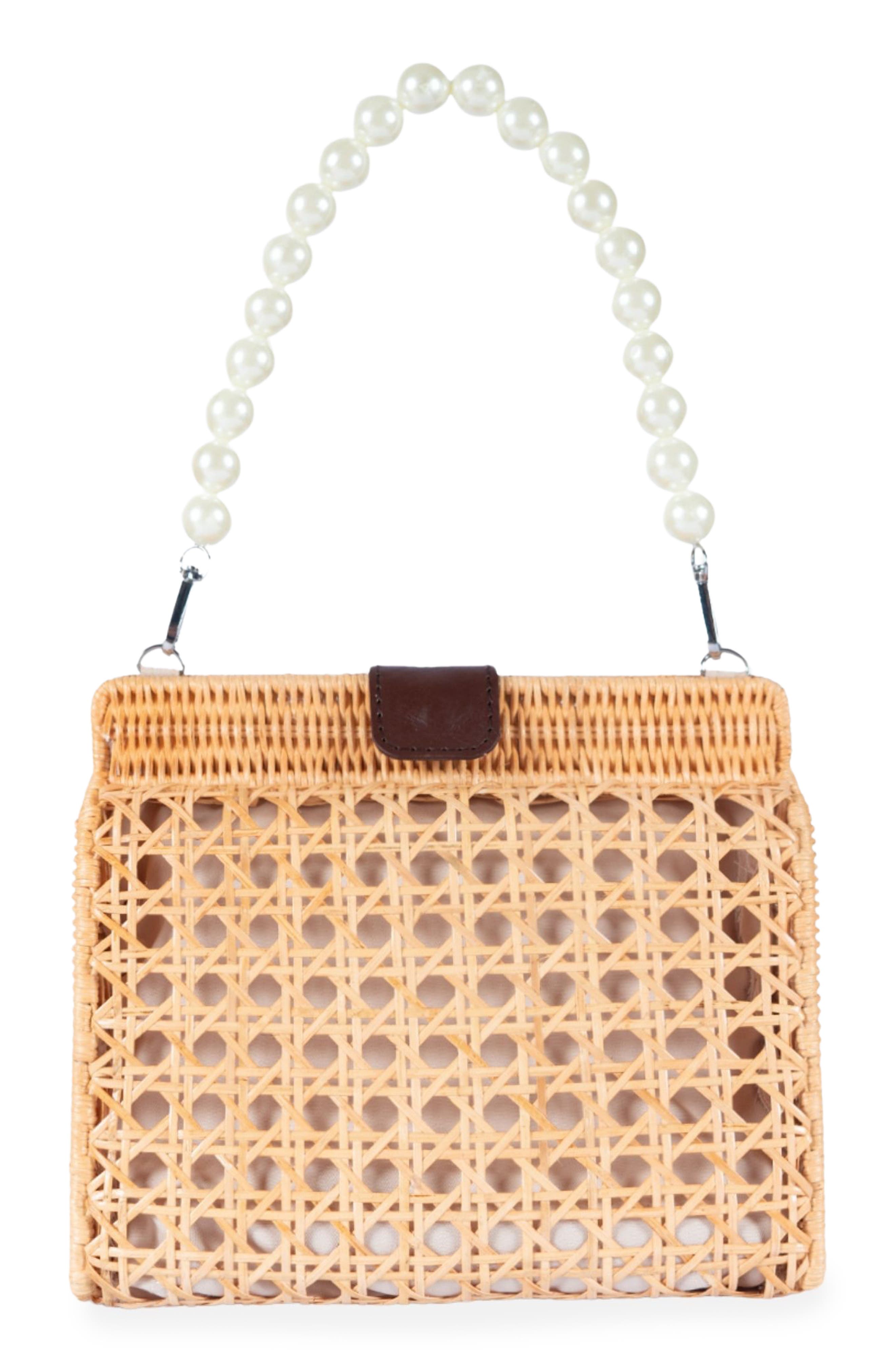 Jelavu Faux Pearl Top Handle Rattan Bag