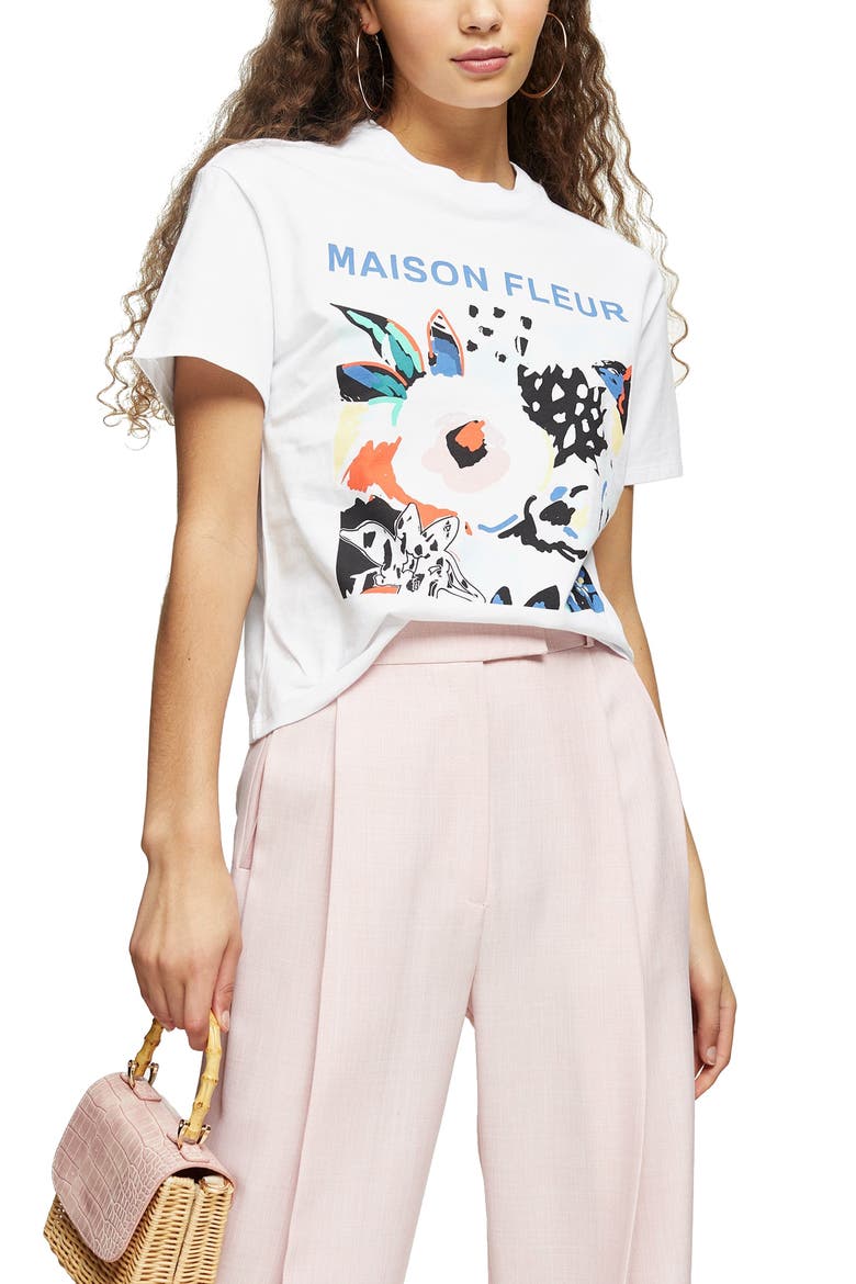 Maison Fleur Graphic Tee, Main, color, WHITE